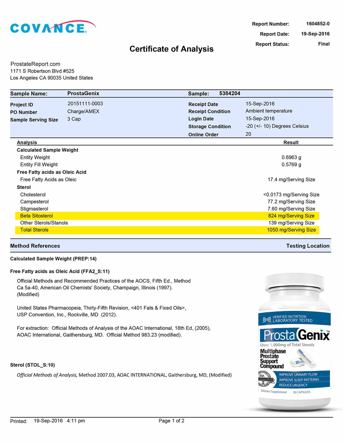 ProstaGenix Lab Report